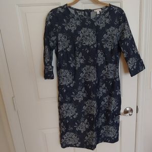 GAP floral denim stretch sheath dress 4 roll cuff